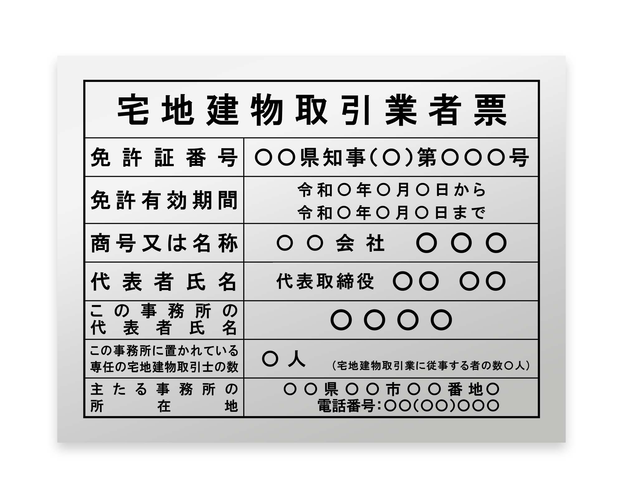 宅地建物取引業者票 / 建設業の許可票・金看板を低価格で販売する「金