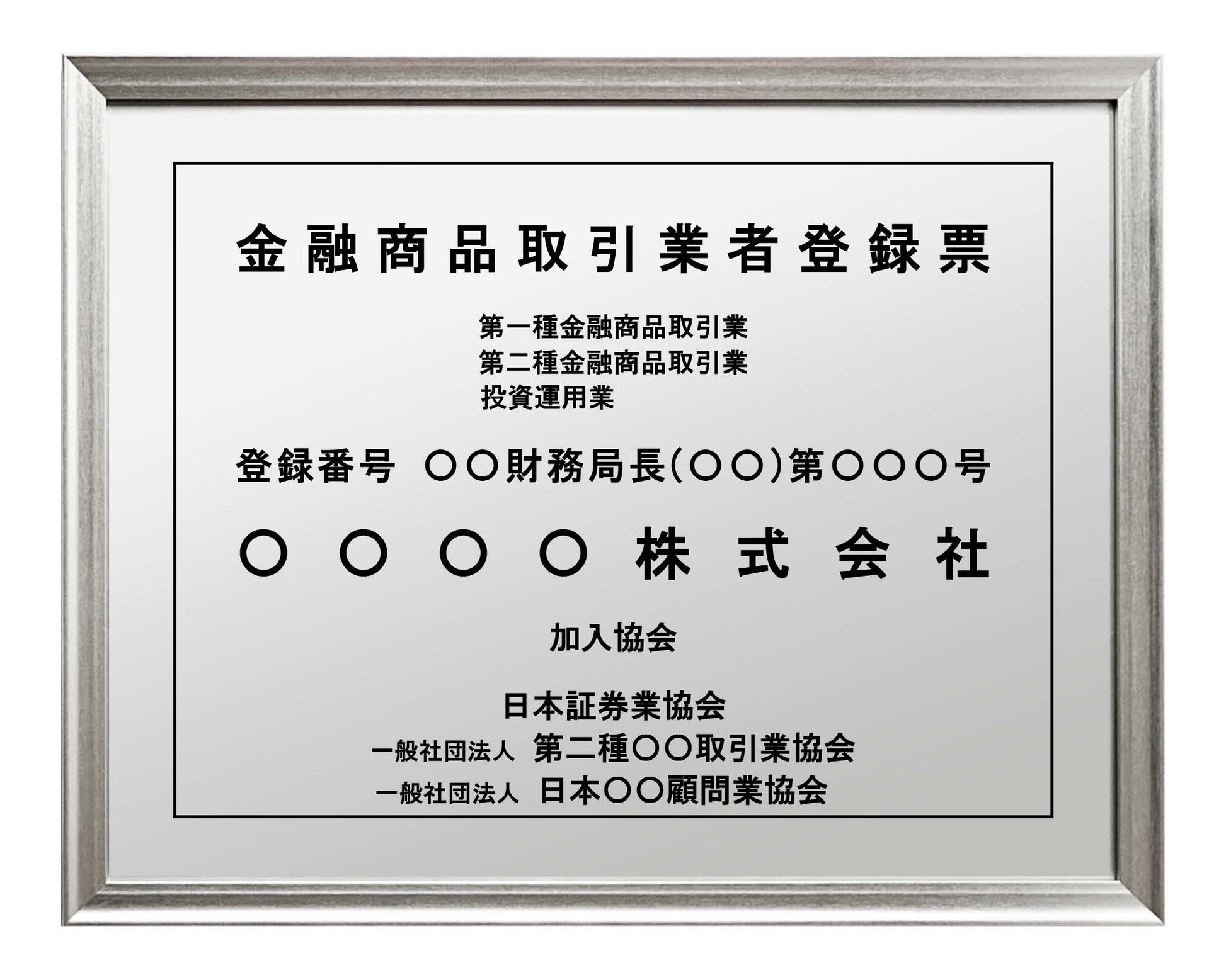 金融商品取引業者登録票